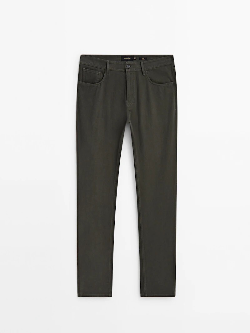 

Брюки узкого кроя из денима с начесом из хлопка Massimo Dutti, зеленый