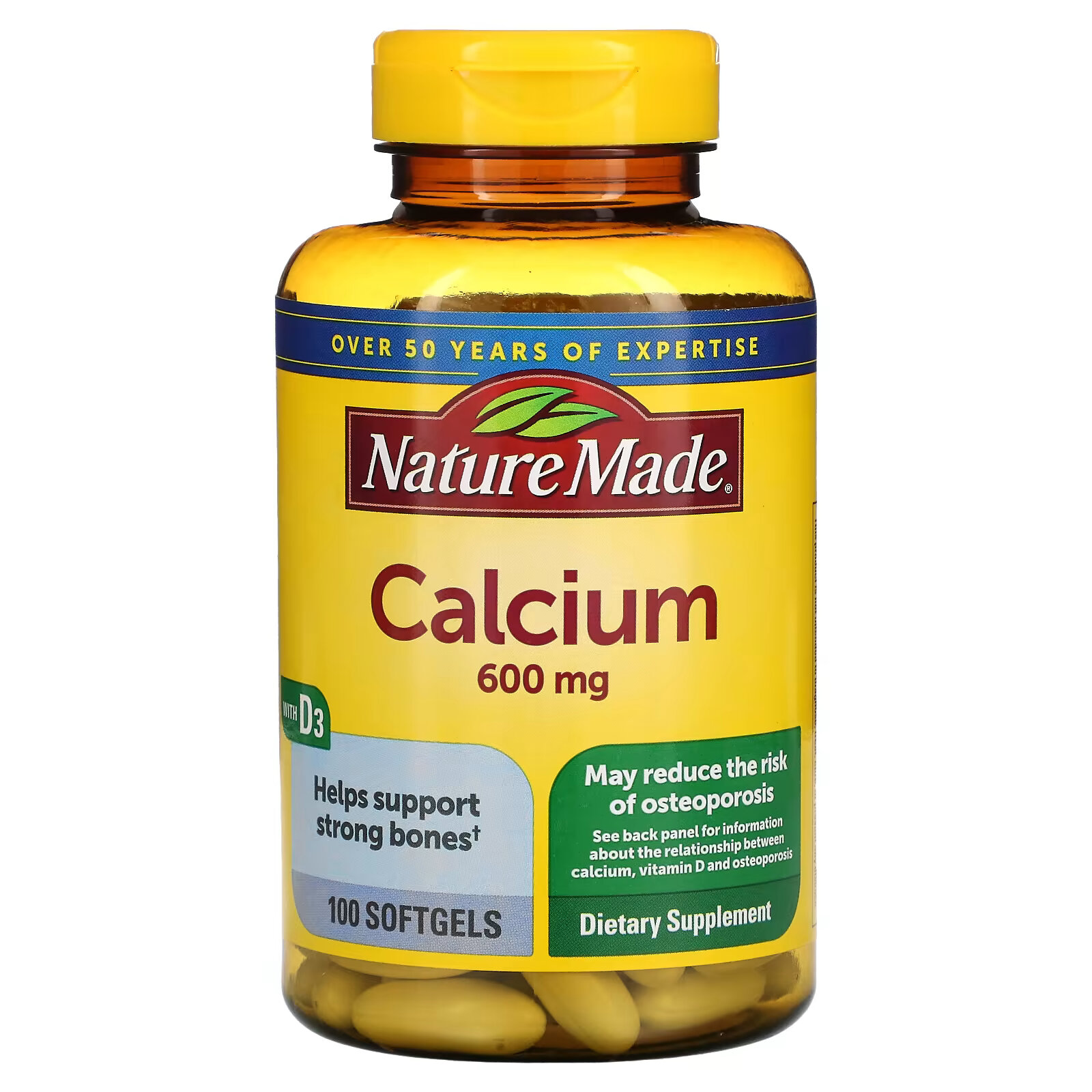 Nature Made, Кальций с витамином D3, 600 мг, 100 мягких таблеток solgar кальций 600 из устричных раковин с витамином d3 240 таблеток