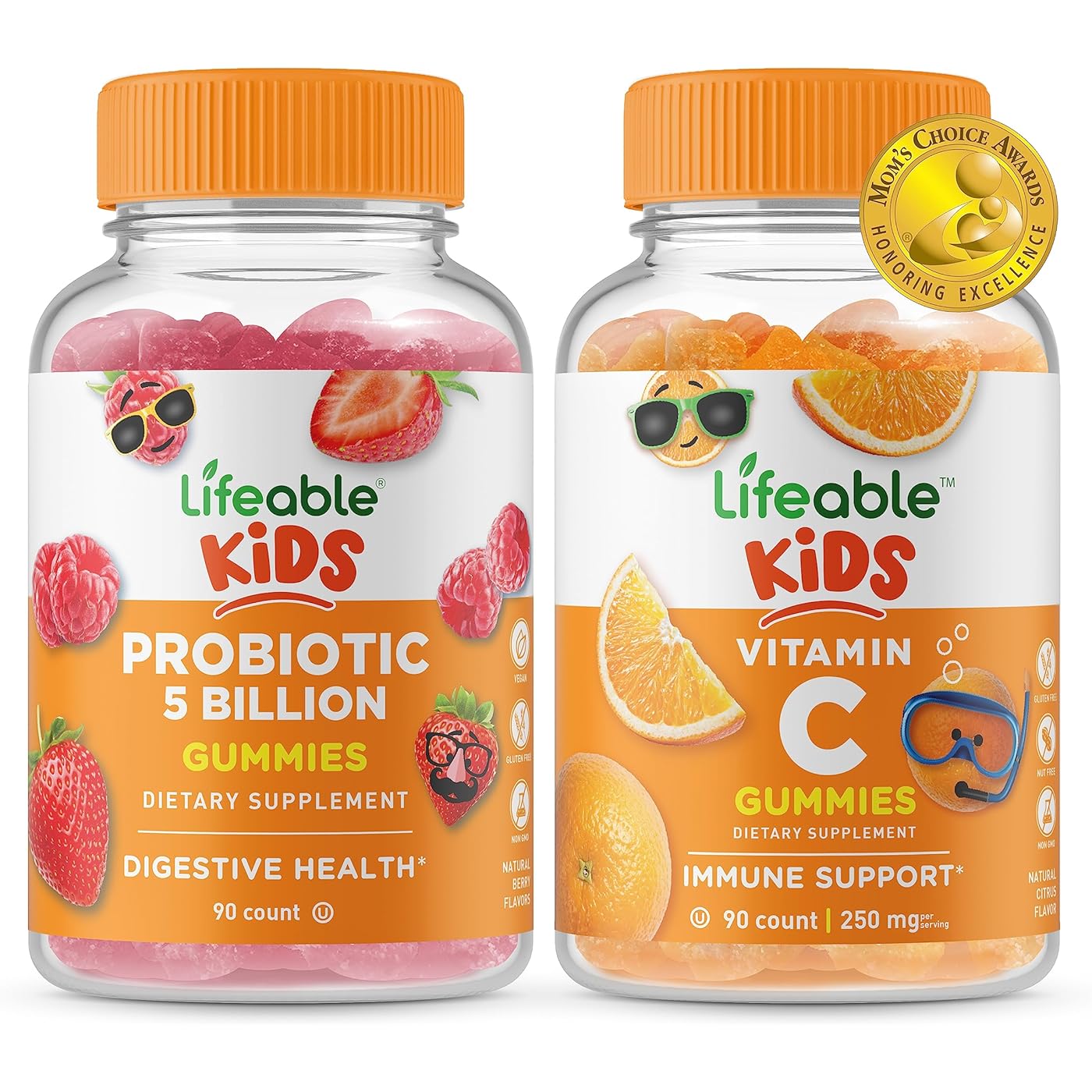 цена Набор витаминов Lifeable Kids Probiotics 5 Billion + Vitamin C, 2 предмета, 90 таблеток