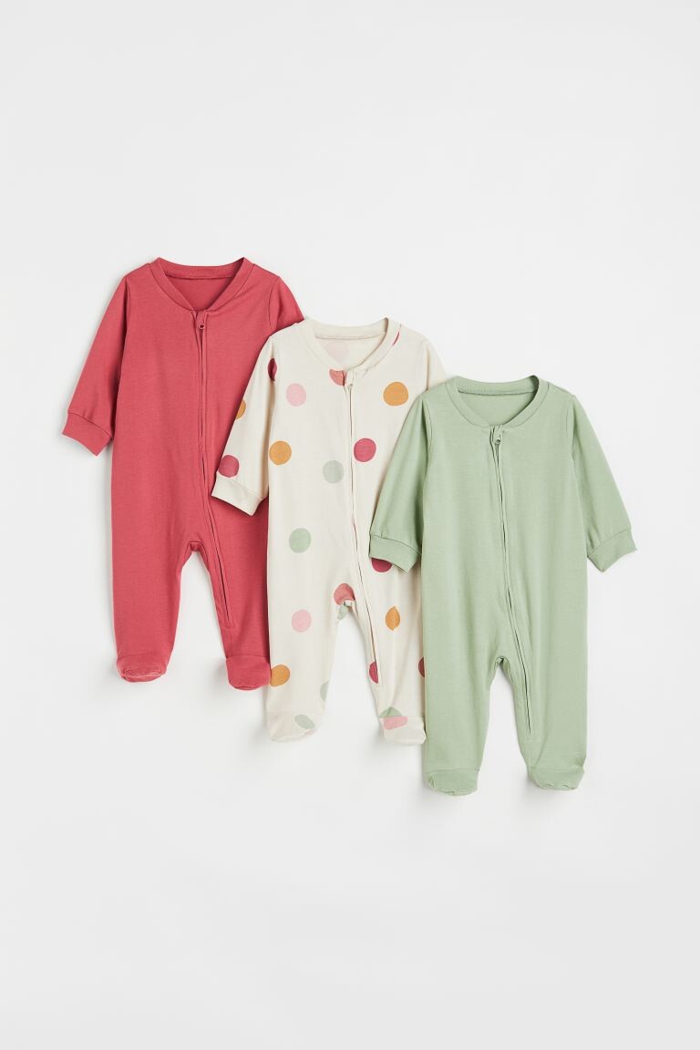 

Комплект из трех пижам на молнии H&M, светло-бежевый/горошек