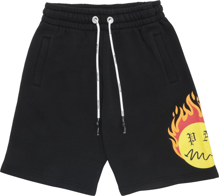 Спортивные шорты Palm Angels Burning Head Sweatshorts 'Black/Yellow', черный - фото