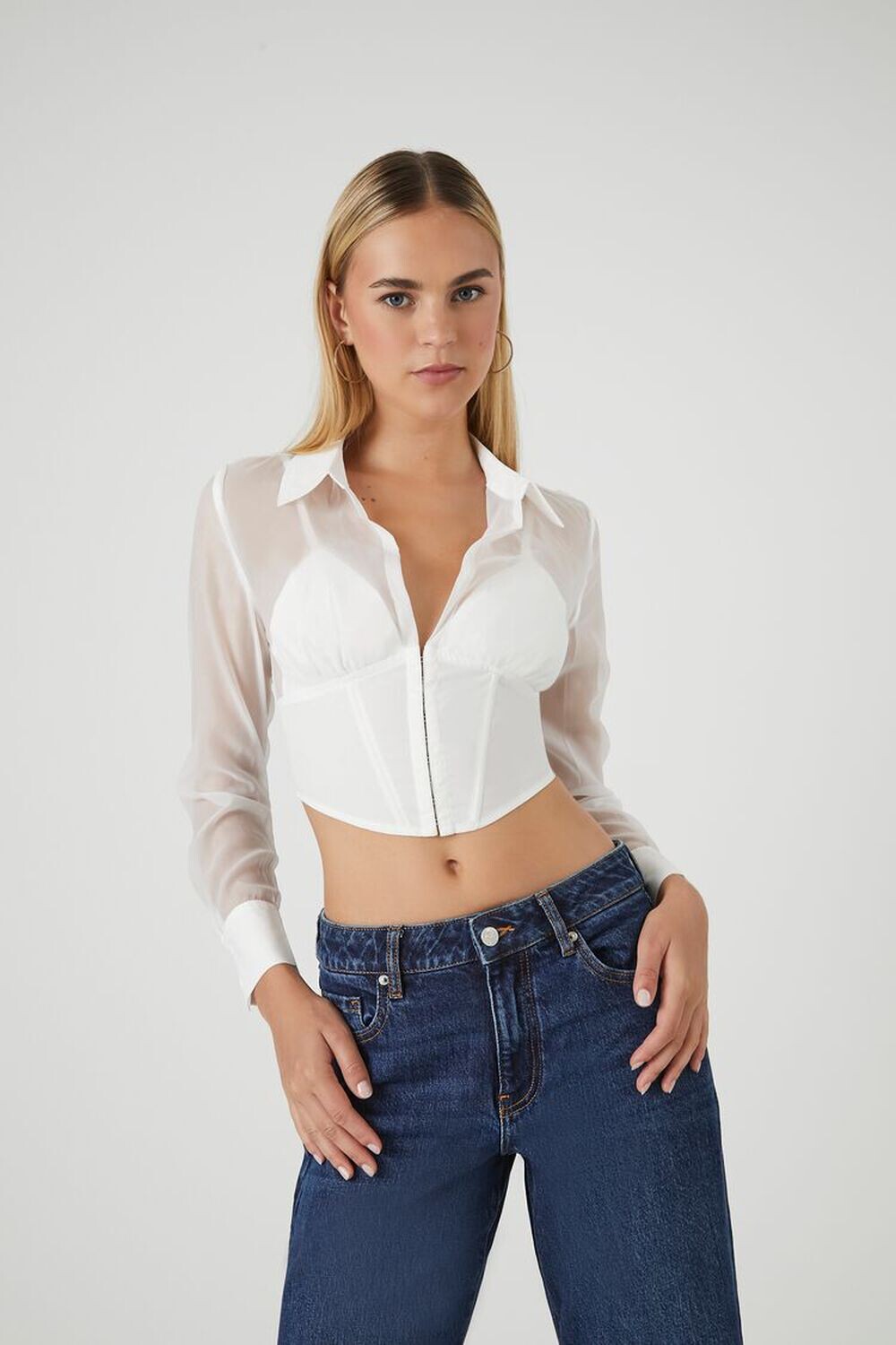 

Прозрачный комбинированный укороченный топ на крючках Forever 21, белый