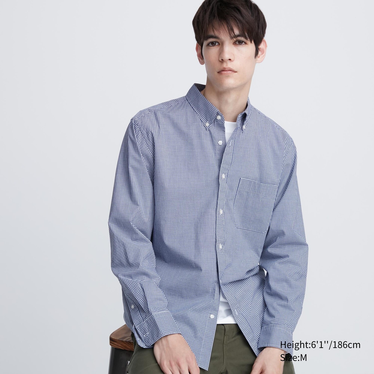 

Рубашка UNIQLO в клетку из тонкого хлопка стандартного кроя, синий