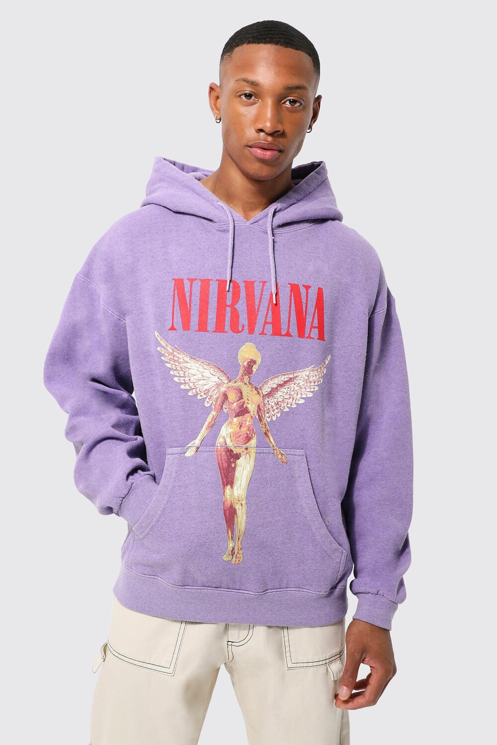 

Худи оверсайз nirvana overdye license Boohoo, фиолетовый