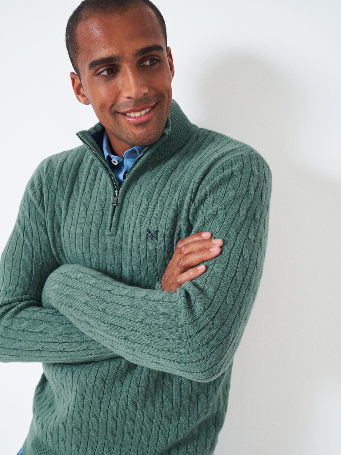 

Crew Clothing Джемпер с молнией до половины овечьей шерсти, хаки