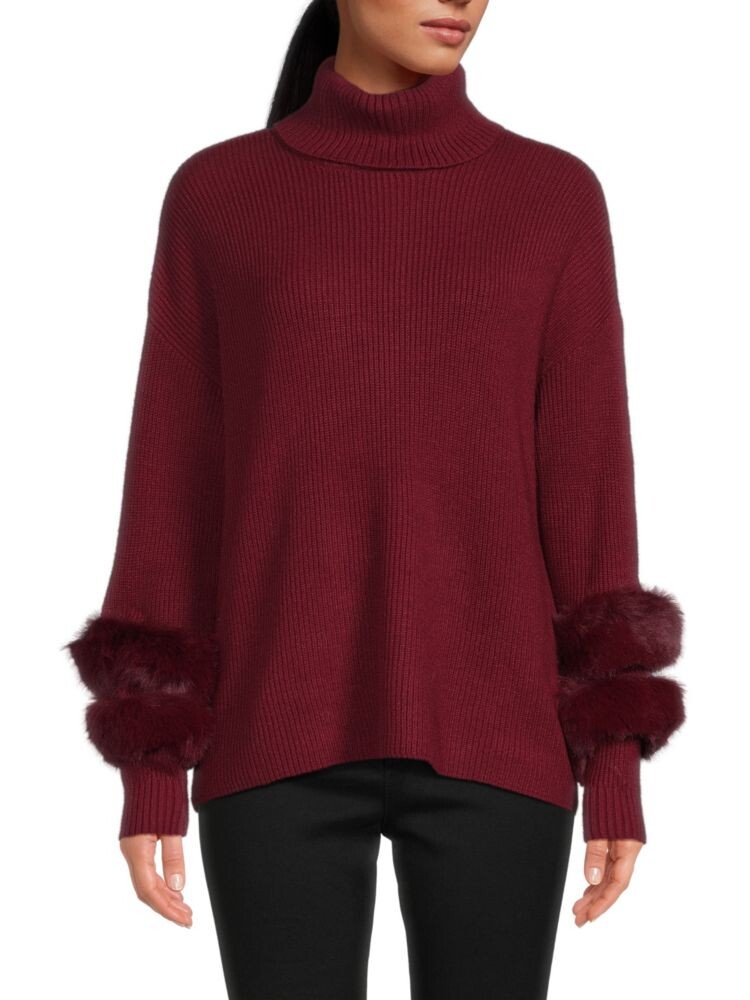 

Свитер с воротником-черепахой и отделкой из искусственного меха Saks Fifth Avenue, цвет Cabernet