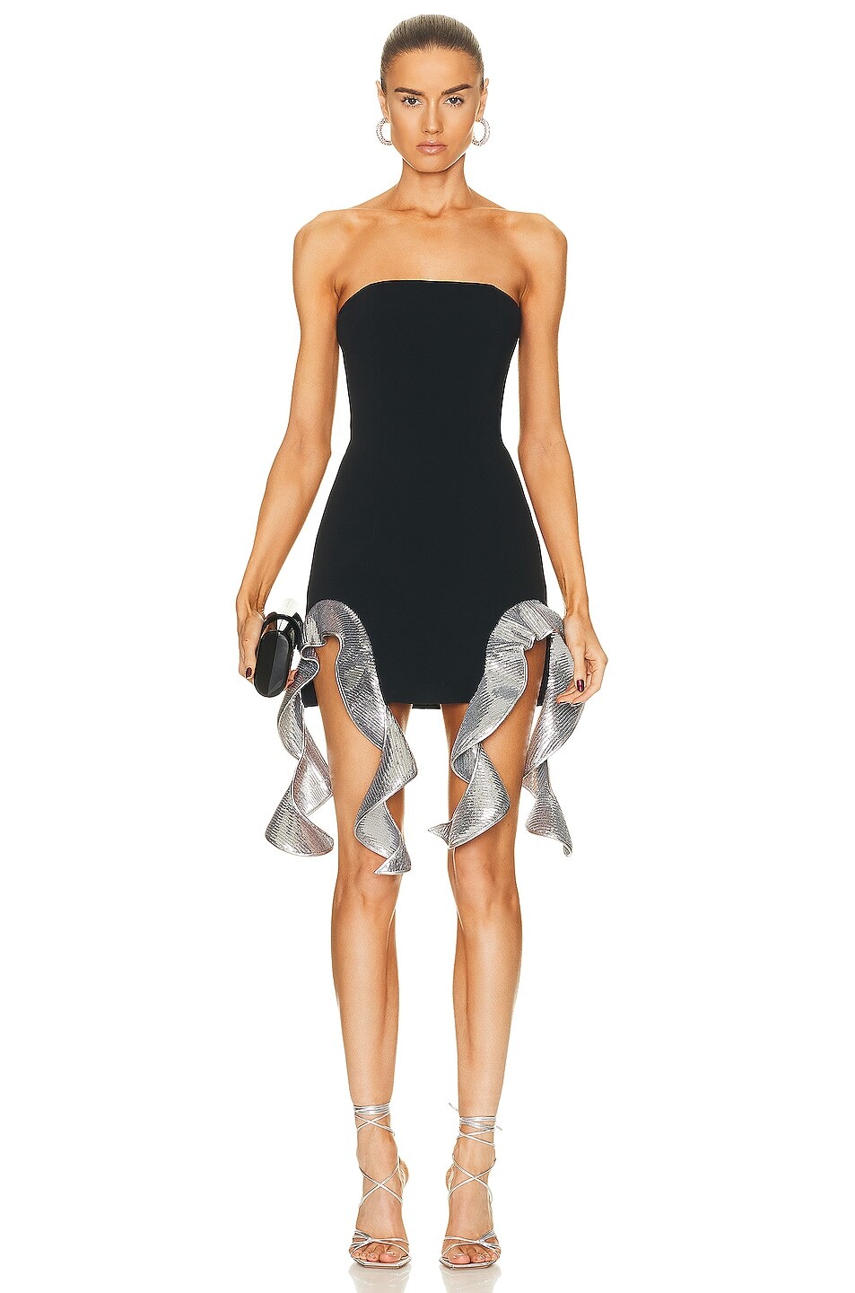

Платье мини David Koma Sequin Ruffle Double Arch, цвет Black & Silver
