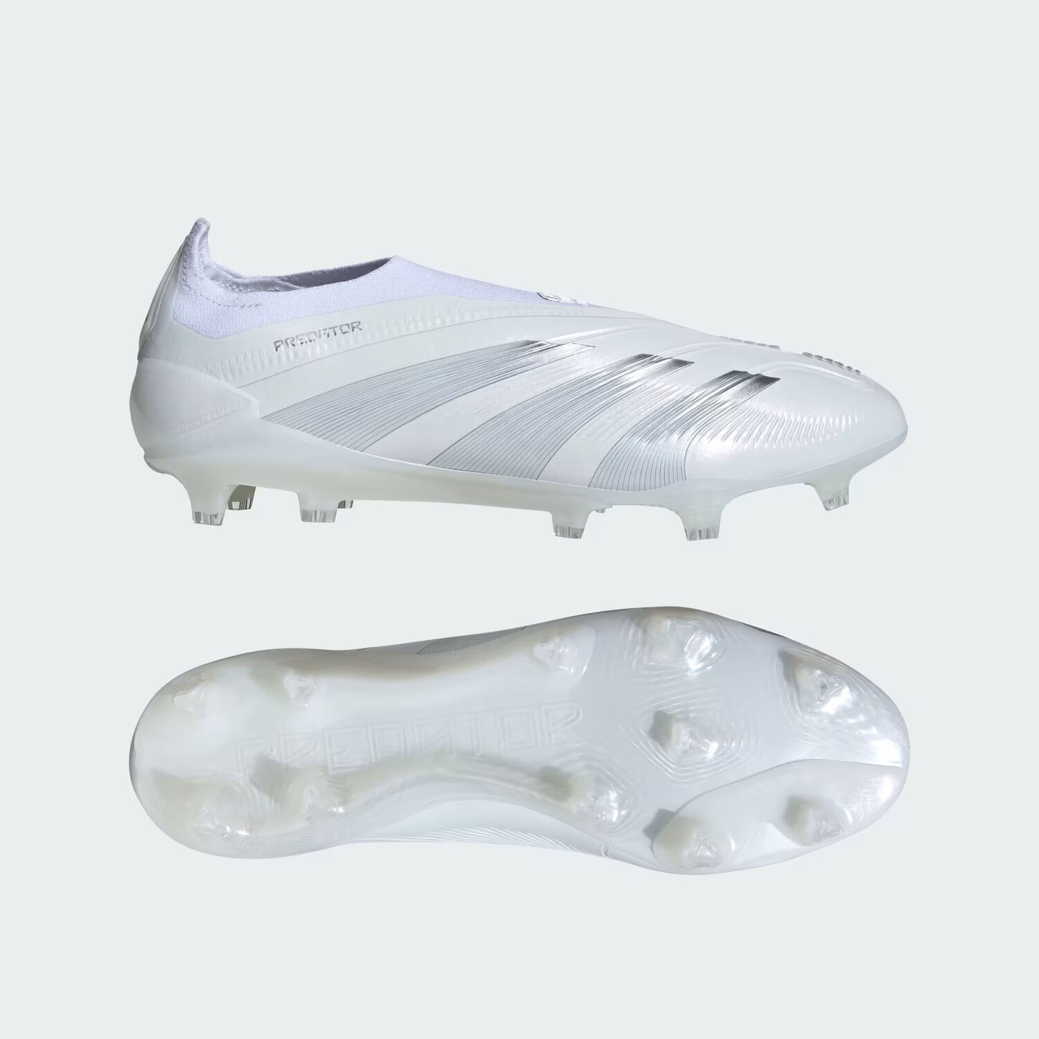 

Футбольные бутсы без шнурков Predator 24 Elite для твердого грунта Adidas, цвет Cloud White/Silver Metallic/Cloud White
