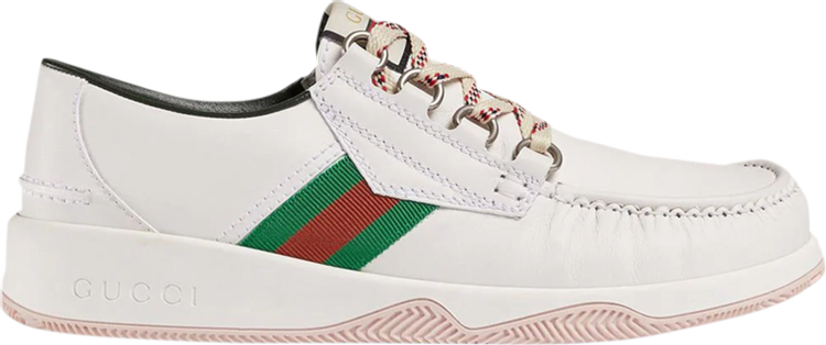 Кроссовки Gucci Leather Web Lace Up Low White, белый - фото