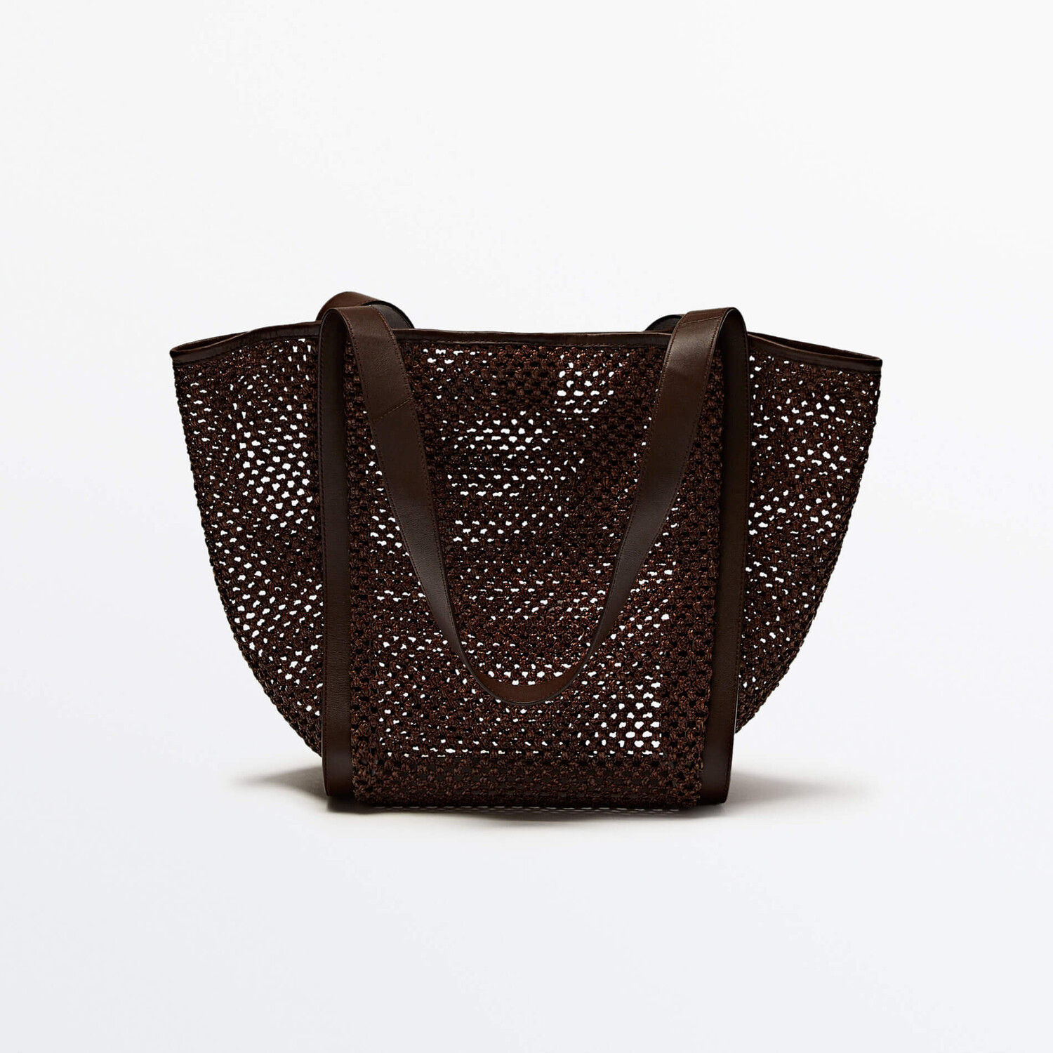 

Сумка-шоппер Massimo Dutti Mesh With Nappa Leather Details, коричневый