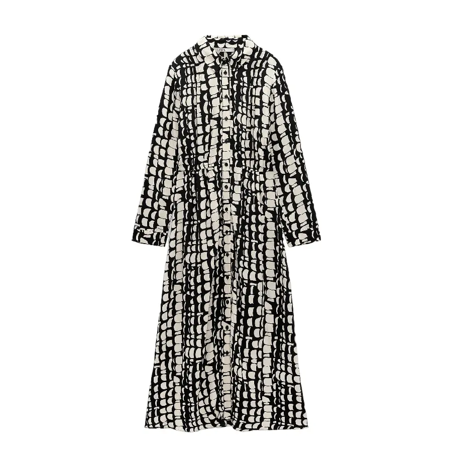 

Платье Zara Long Printed, белый/черный