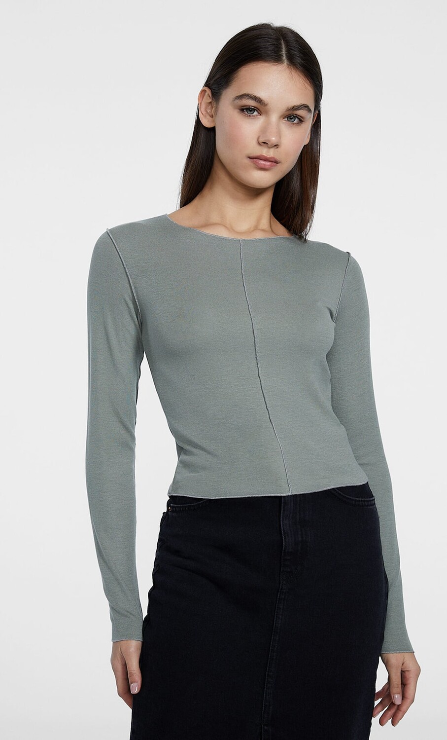

Футболка из вискозы со швом Stradivarius, хаки