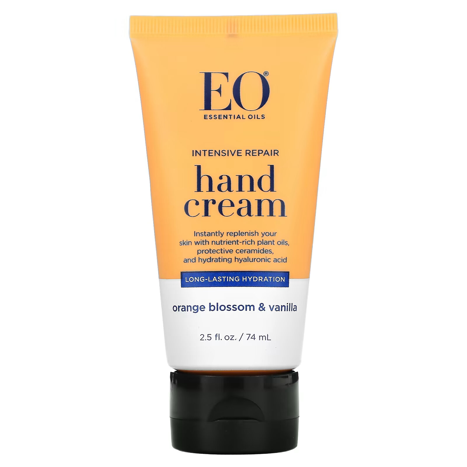 EO Products, Интенсивный восстанавливающий крем для рук, цветы апельсина и ваниль, 74 мл (2,5 жидк. Унции) eo products лак для тела цветы апельсина и ваниль 177 мл 6 жидк унций