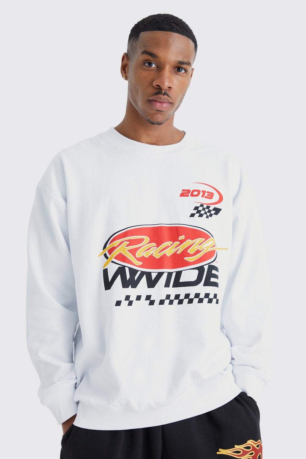 

Свитшот oversize racing moto Boohoo, белый