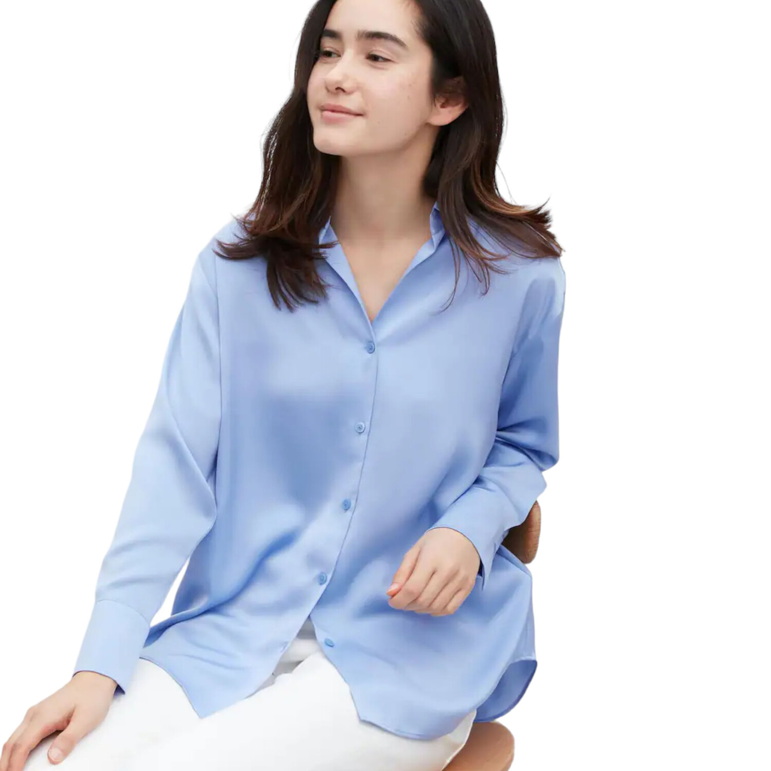

Блуза Uniqlo Satin Long Sleeved, голубой