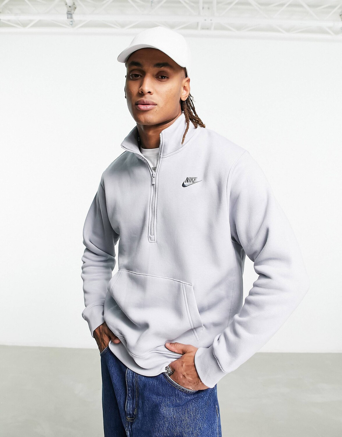 

Флисовый топ с молнией до половины Nike Club волчьего серого цвета, Серый