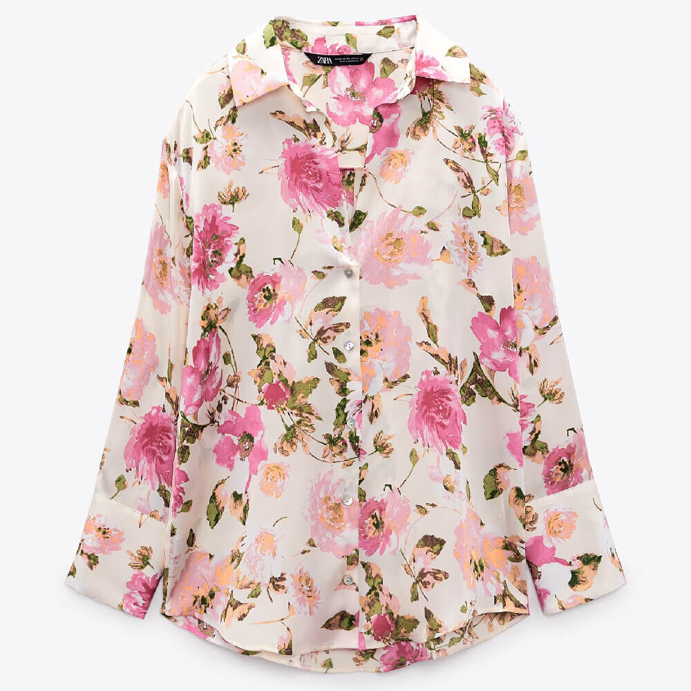 

Рубашка Zara Satin Floral, розовый/бежевый