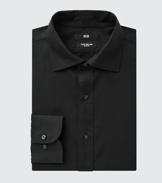 

Рубашка полуразрезной воротник Uniqlo Super Non-iron Slim Fit, черный
