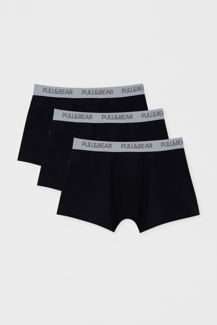 

3 комплекта черных боксеров с белым поясом Pull&Bear
