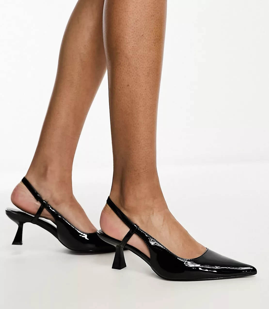 Лакированные туфли на среднем каблуке Glamorous Slingback, черный розовые женские туфли на каблуке с открытой пяткой и пряжкой ganni