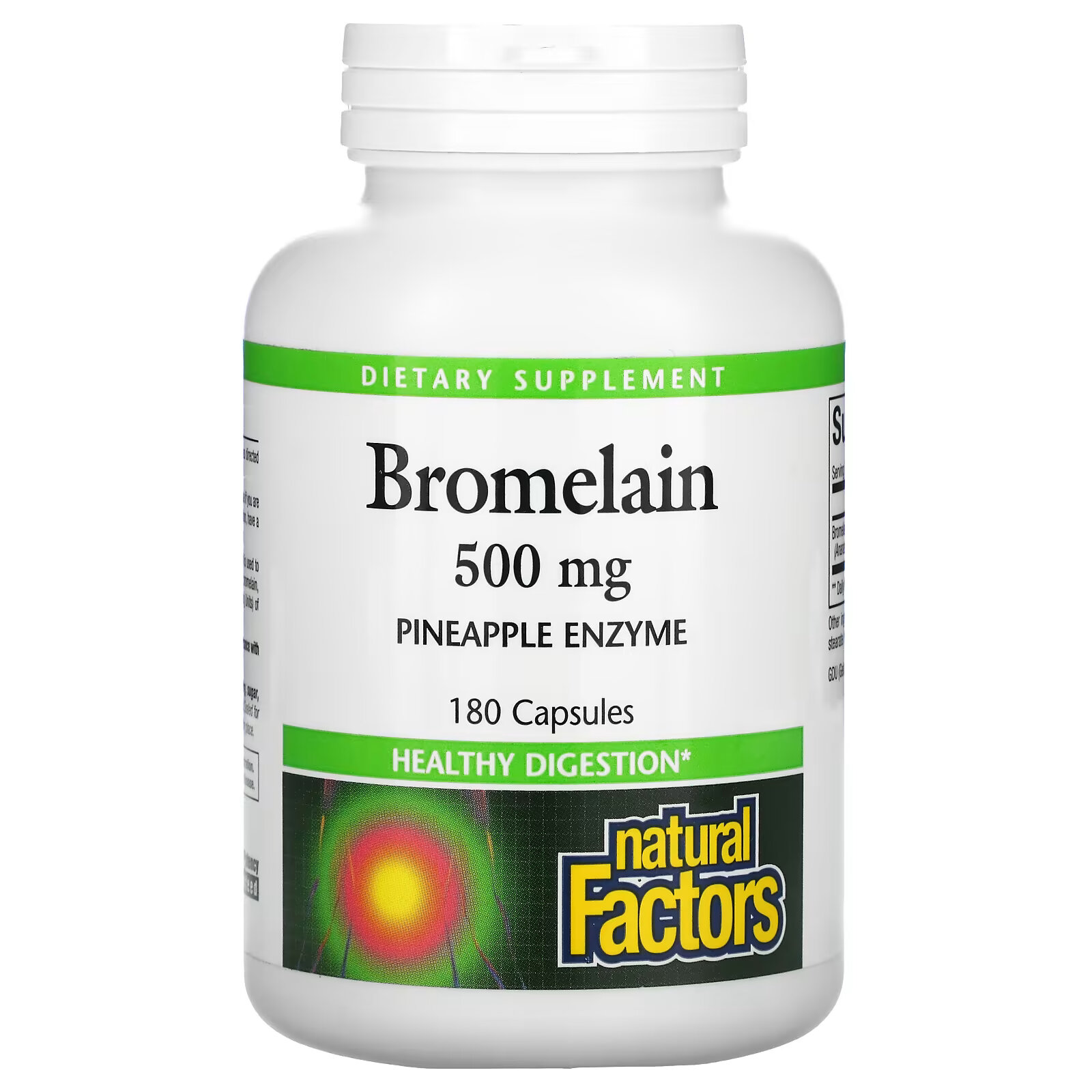 Natural Factors, Бромелаин, 500 мг, 180 капсул natural factors куркума и бромелаин 450 мг 90 капсул