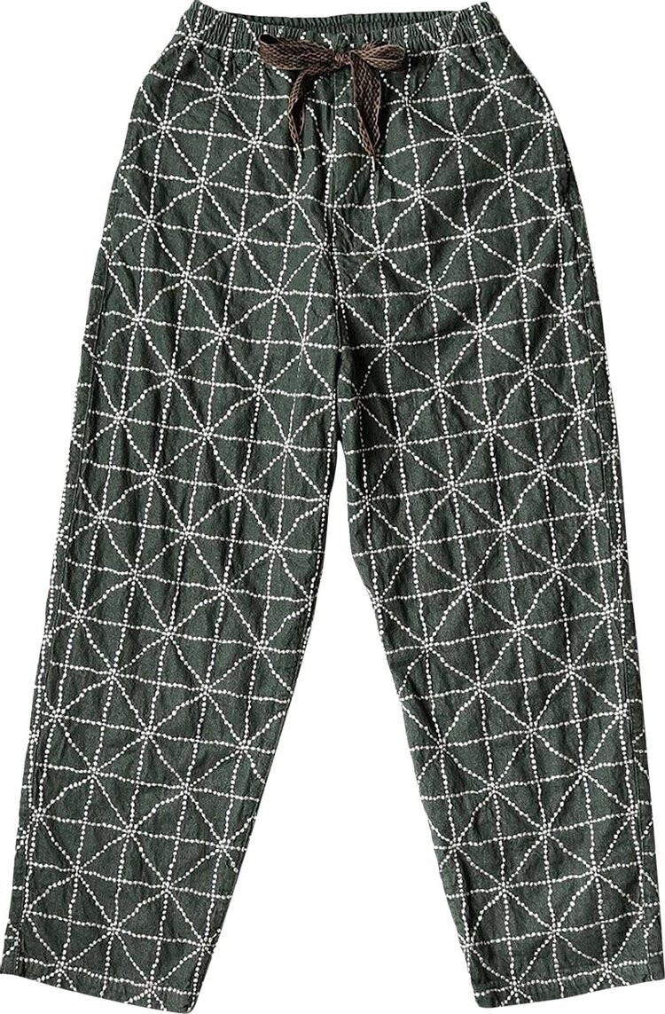 

Брюки Kapital 8oz Color Denim Folk-Dojo Embroidery Easy Pants Green, зеленый