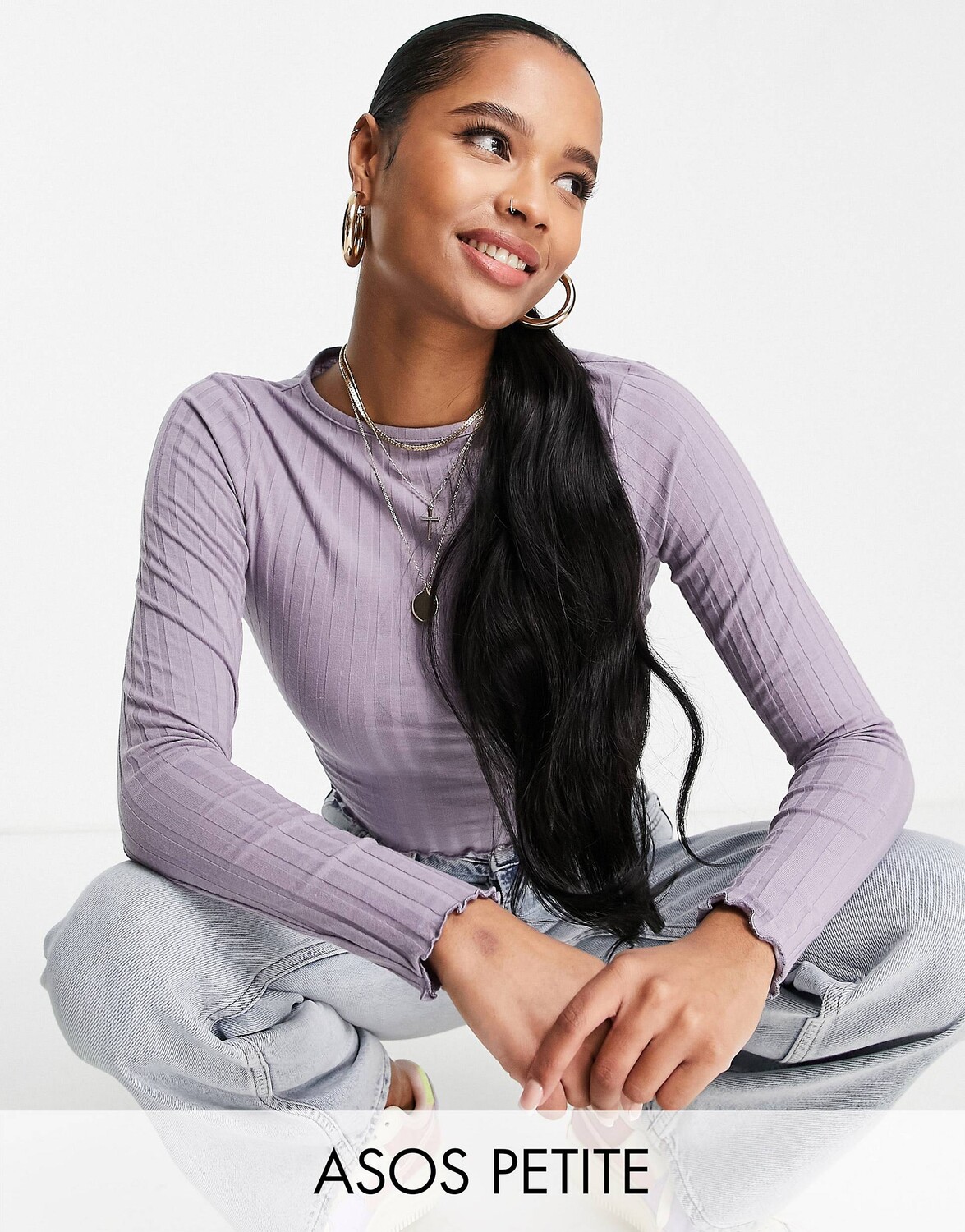 

Сиреневая укороченная футболка с салатовым краем ASOS DESIGN Petite