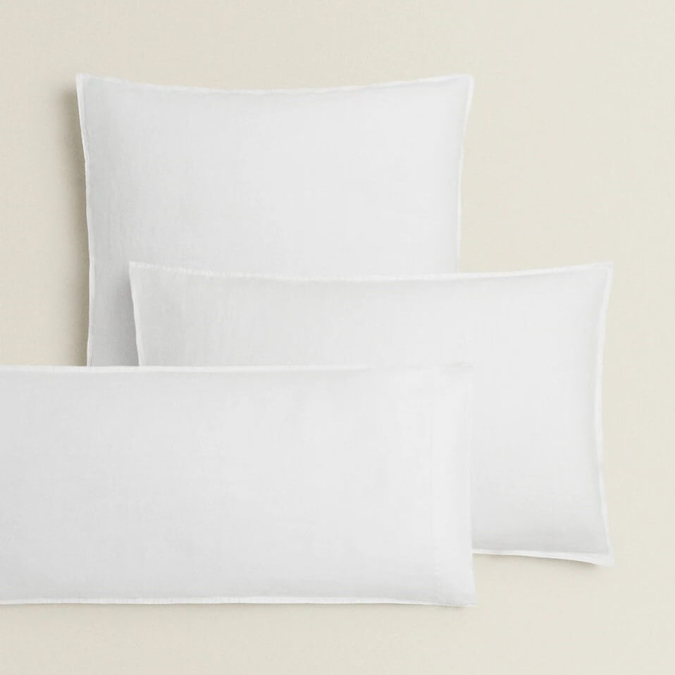 Наволочка Zara Home (160 gsm) Washed Linen, белый наволочка однотонная на подушку или валик из стираного льна 50 x 70 см зеленый