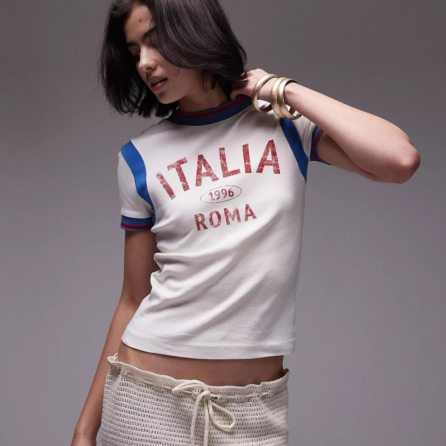 

Футболка Topshop Oversize Floral Pattern Milano Lettering, белый/голубой