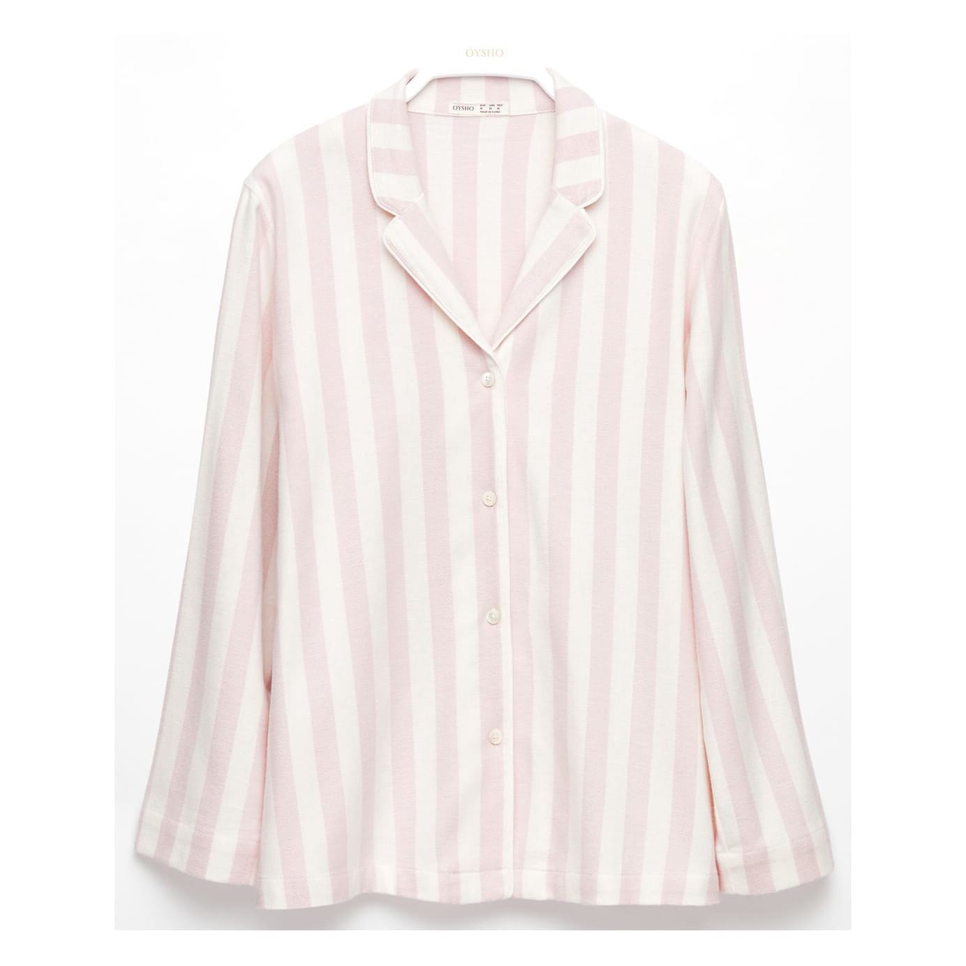 

Рубашка пижамная Oysho Extrawarm Stripe, бледно-розовый/экрю