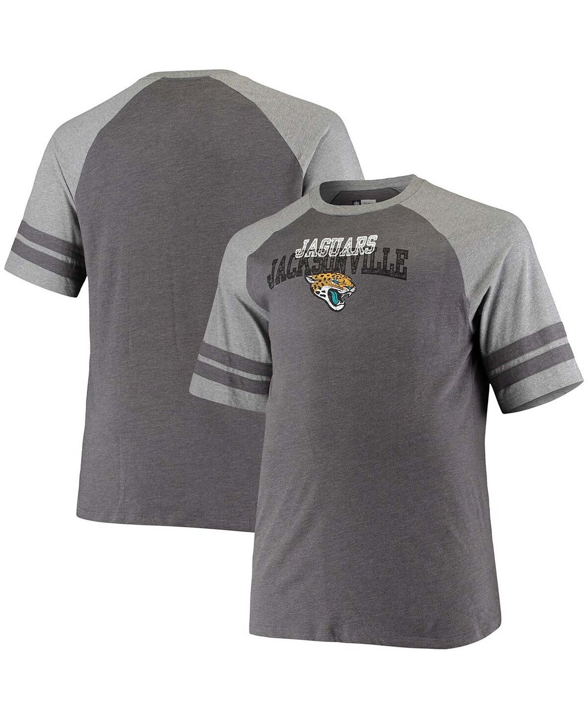 

Мужская футболка big and tall charcoal grey jacksonville jaguars с двумя полосками и тремя смесовыми регланами Fanatics, мульти