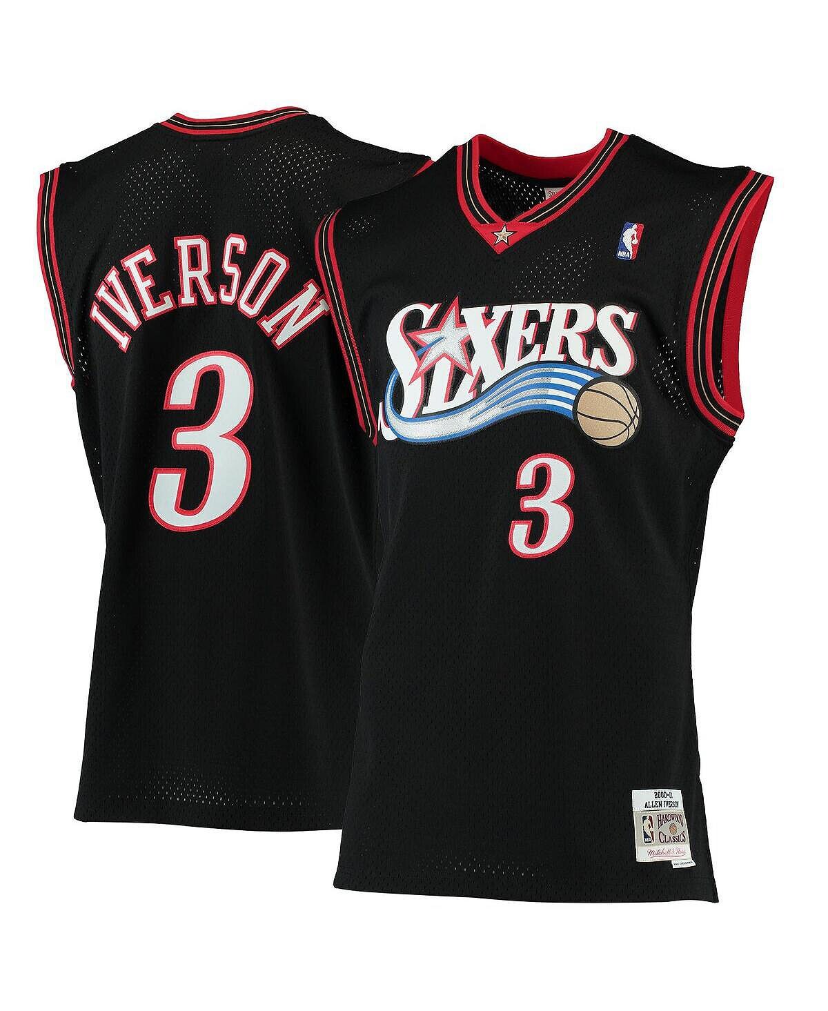 

Мужская футболка allen iverson black philadelphia 76ers 2000-01 hardwood classics swingman jersey Mitchell & Ness, черный