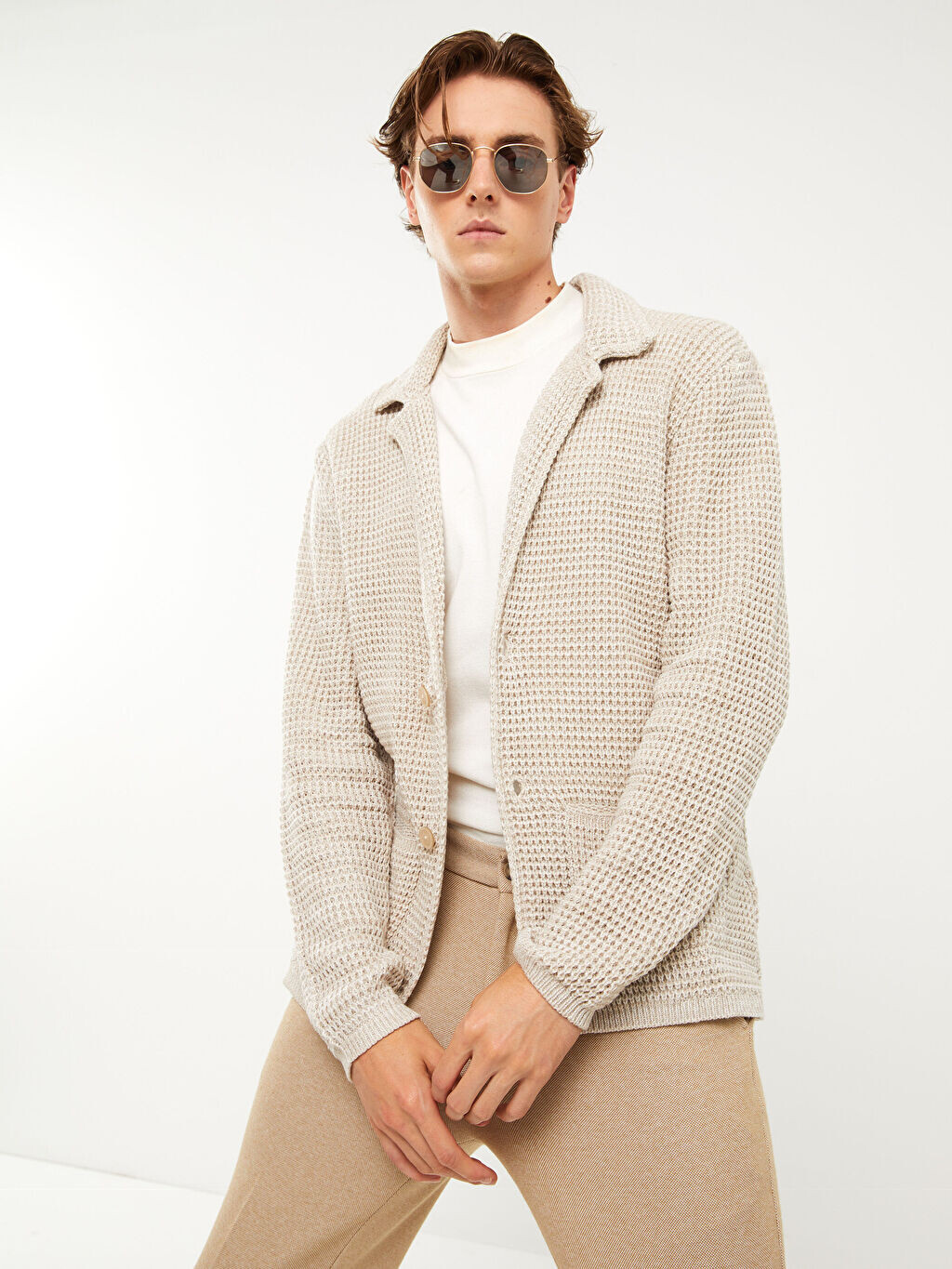 

Мужской трикотажный кардиган Slim Fit с отложным воротником LCW Vision