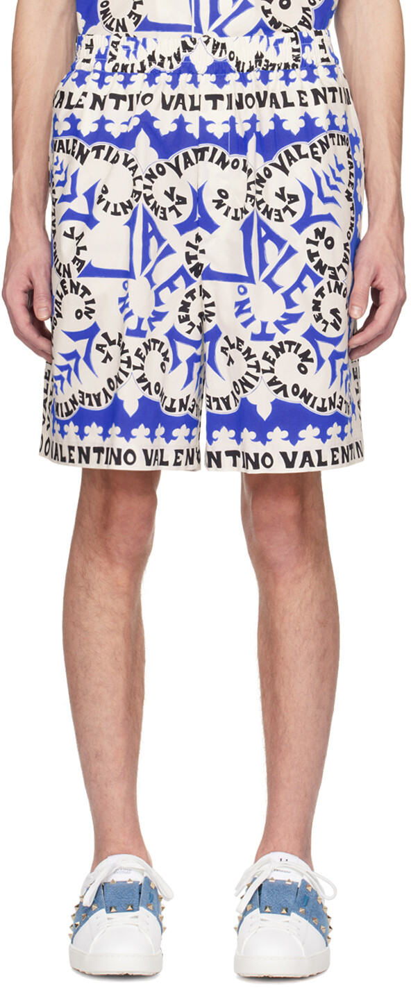 

Бело-синие мини-шорты-бермуды с банданой Valentino
