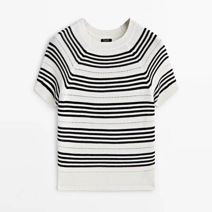 

Свитер Massimo Dutti Textured Short Sleeve Striped Knit, светло-бежевый
