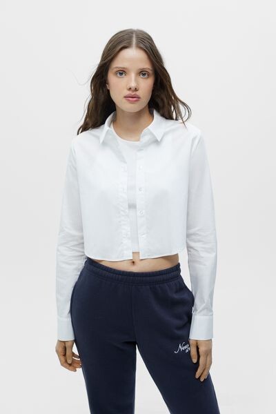 

Белая укороченная рубашка из поплина PULL&BEAR