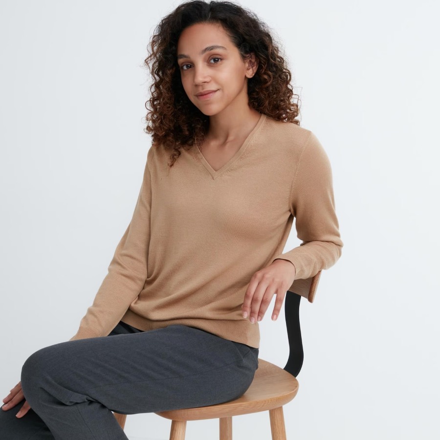 Джемпер Uniqlo Extra Fine Merino, бежевый джемпер uniqlo extra fine merino ribbed turtleneck бежевый