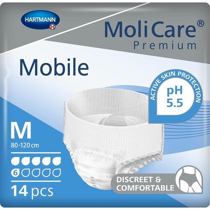 

Мобильные одноразовые трусы MoliCare Premium для лечения недержания, 6 капель, размер M (обхват бедра 80–120 см), 14 шт.