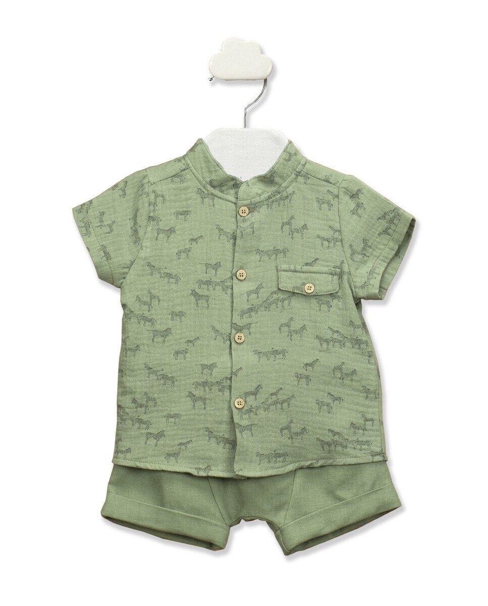 Детский комплект с принтом сафари и пуговицами BABIDÚ, зеленый baby boys jumpsuits and rompers summer baby set boys plaid t shirt denim jumpsuit suit baby girl outfits kid children s overalls