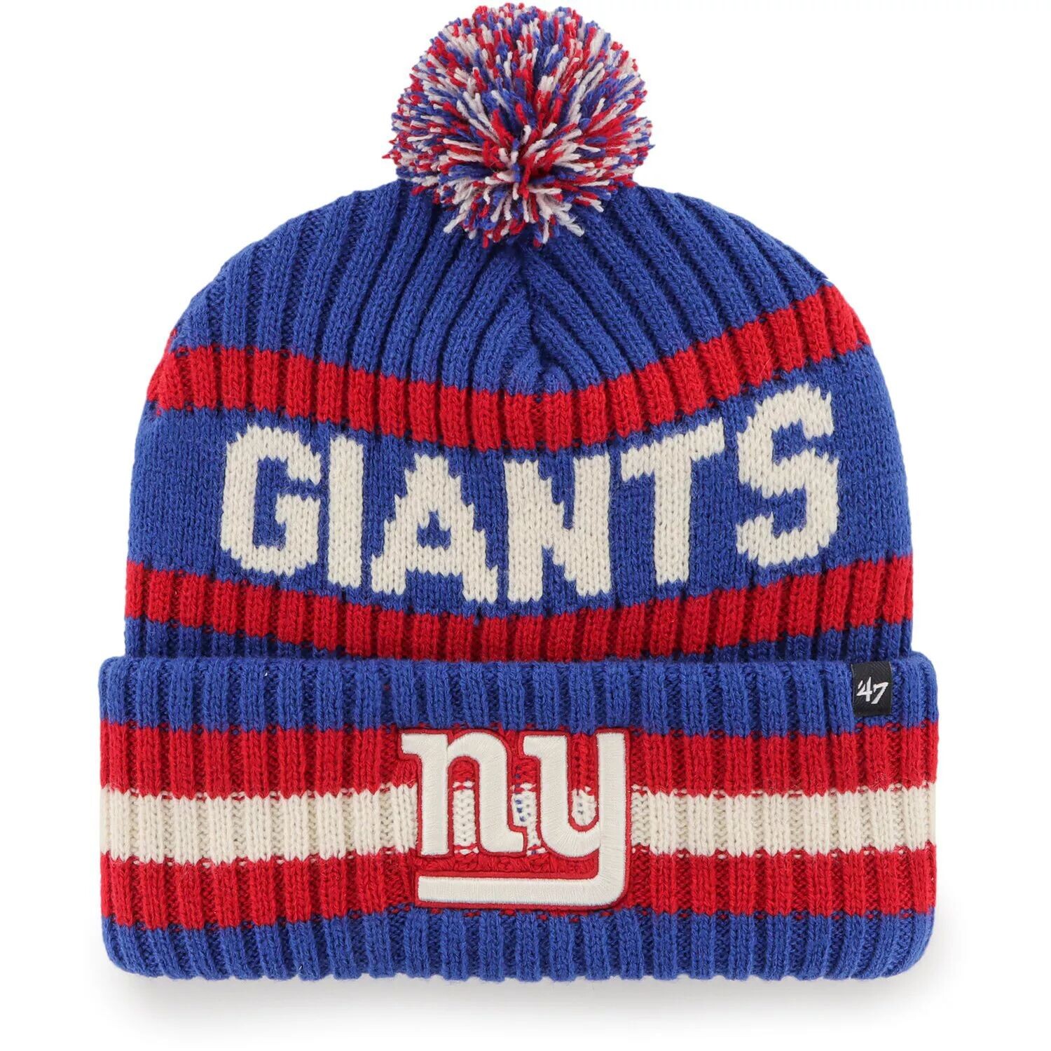 

Мужская вязаная шапка с манжетами и помпоном Royal New York Giants Bering '47 47 Brand
