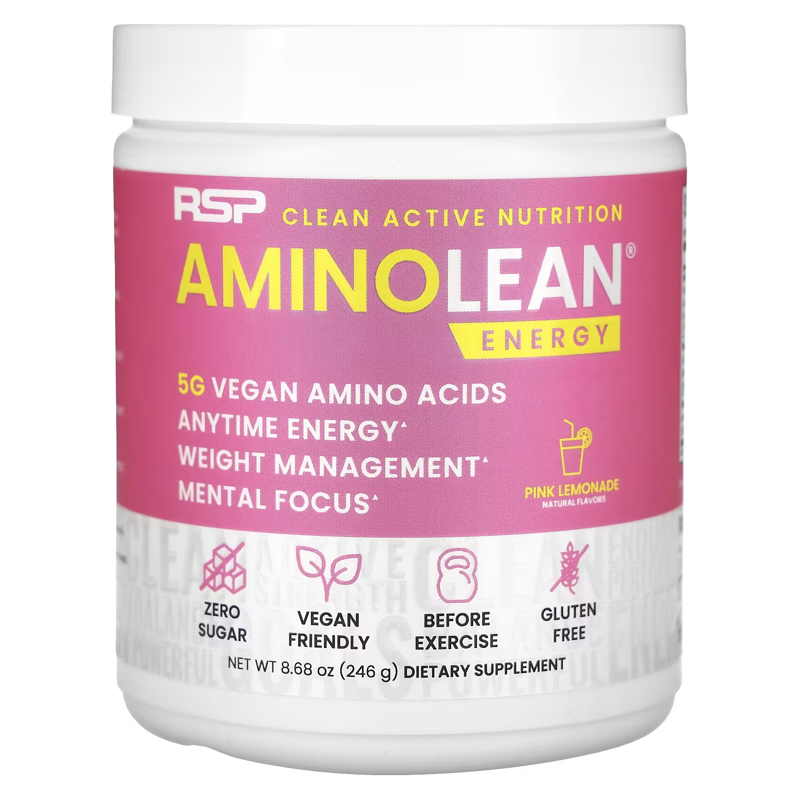 Пищевая добавка RSP Nutrition AminoLean Energy розовый лимонад, 246 г rsp nutrition aminolean recovery лимонад из гибискуса 210 г 7 40 унции