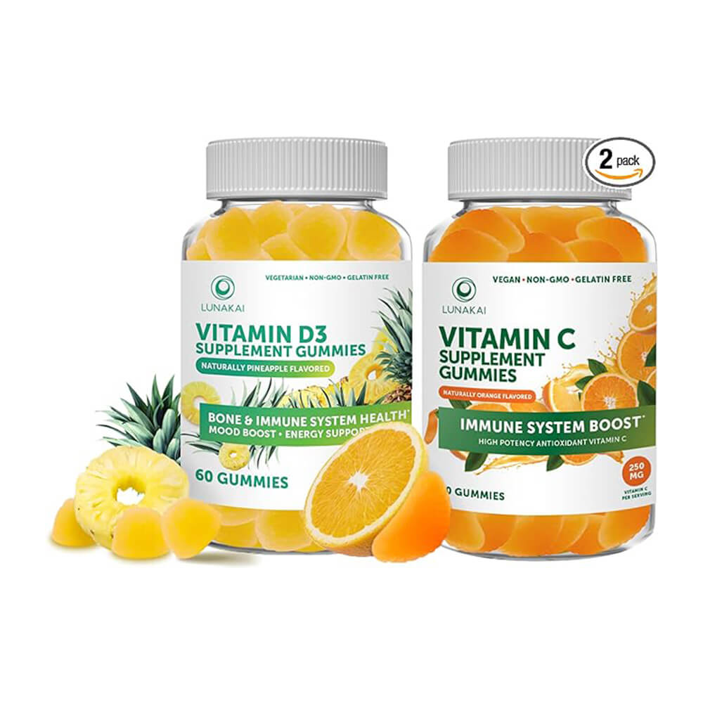 Витамины для детей и взрослых Vitamin D3 and Vitamin C Gummies Bundle, (60 жевательных конфет в одной баночке)