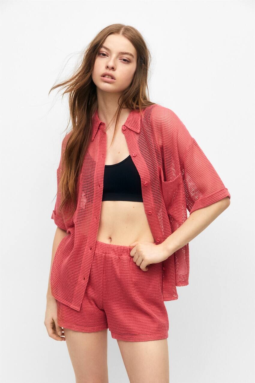 

Шорты из сетчатого трикотажа Pull&Bear, красный