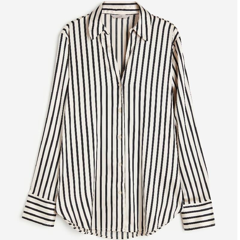 

Блузка H&M V Neck, черный | белый в полоску