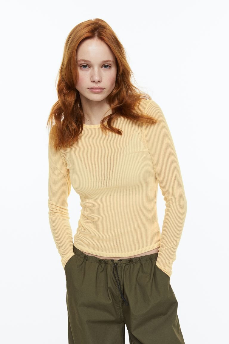 

Прозрачный топ в рубчик H&M, светло-желтого, Желтый