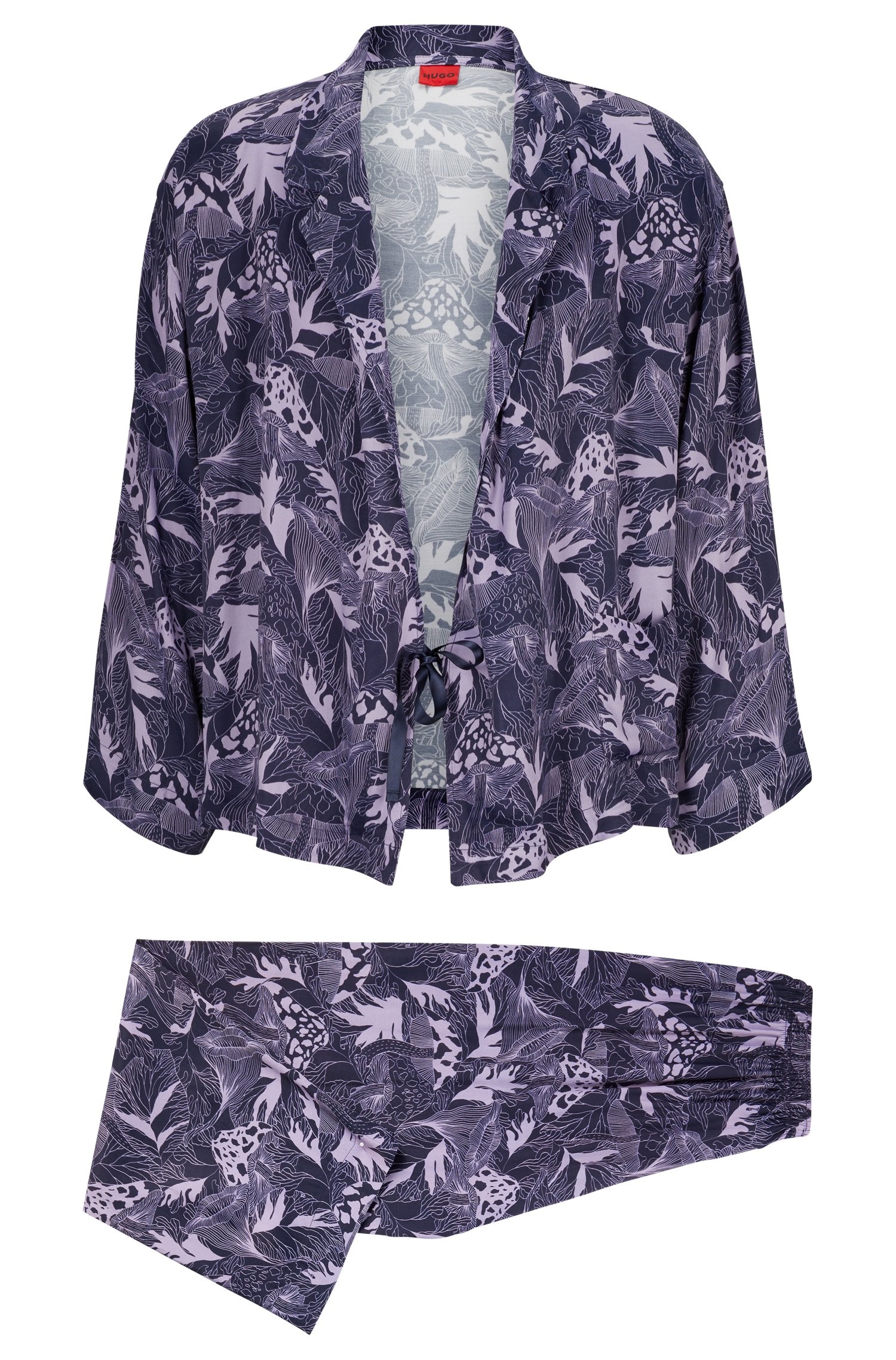 цена Пижама Hugo Boss Relaxed-fit Pajamas In A Kimono Style, фиолетовый