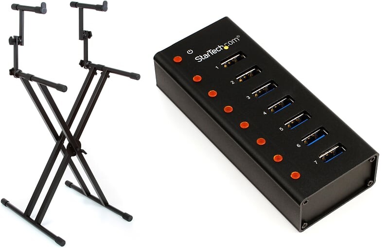 

Gator Frameworks GFW-KEY-5100X Deluxe Двухуровневая подставка для клавиатуры X-Style в комплекте с 7-портовым концентратором USB 3.0 Startech ST7300U3M Настольный/настенный металлический корпус