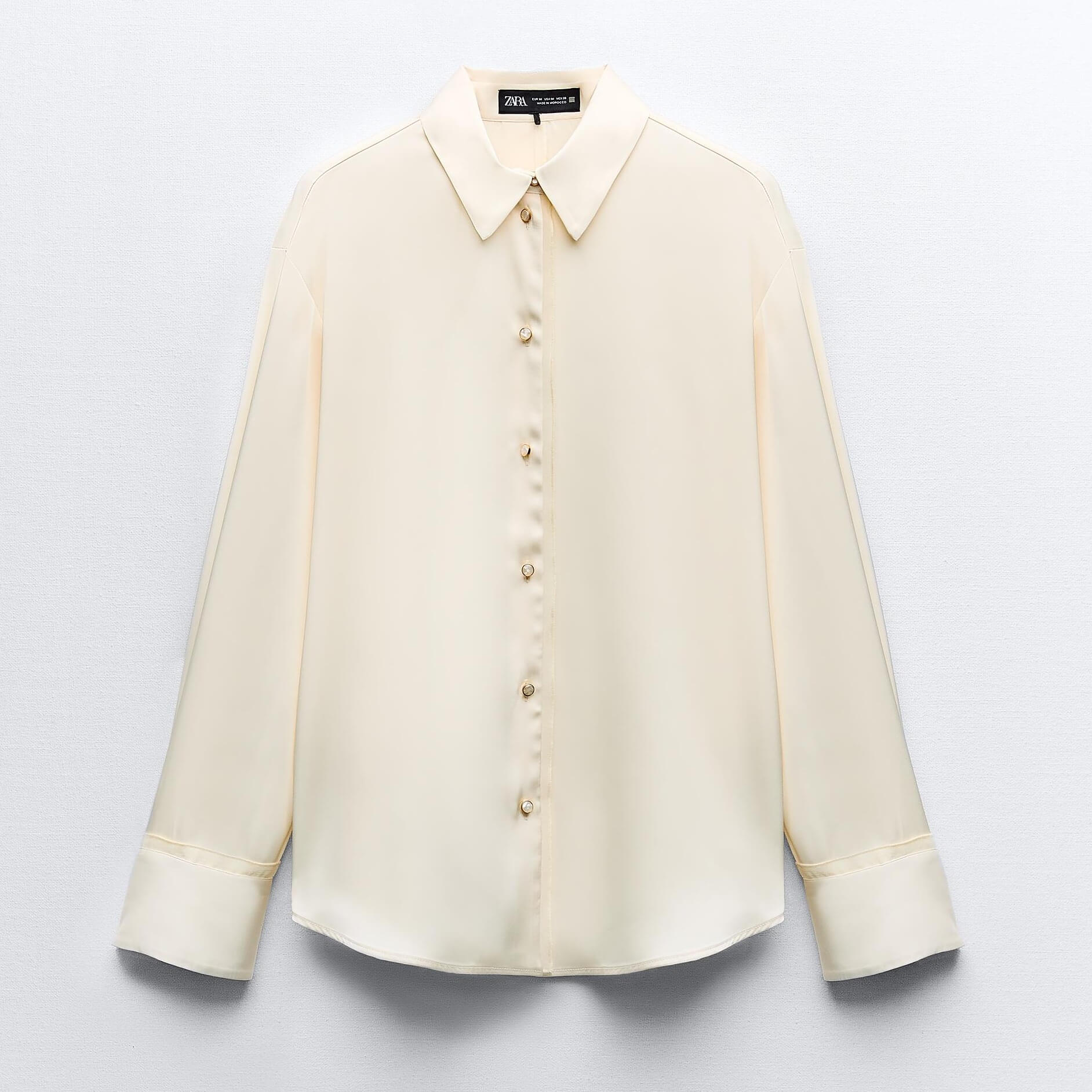 Рубашка Zara Contrast Organza Satin, светло-бежевый