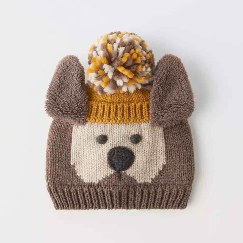 

Шапка ZARA Animal Pattern Knitted, коричневый/бежевый/желтый