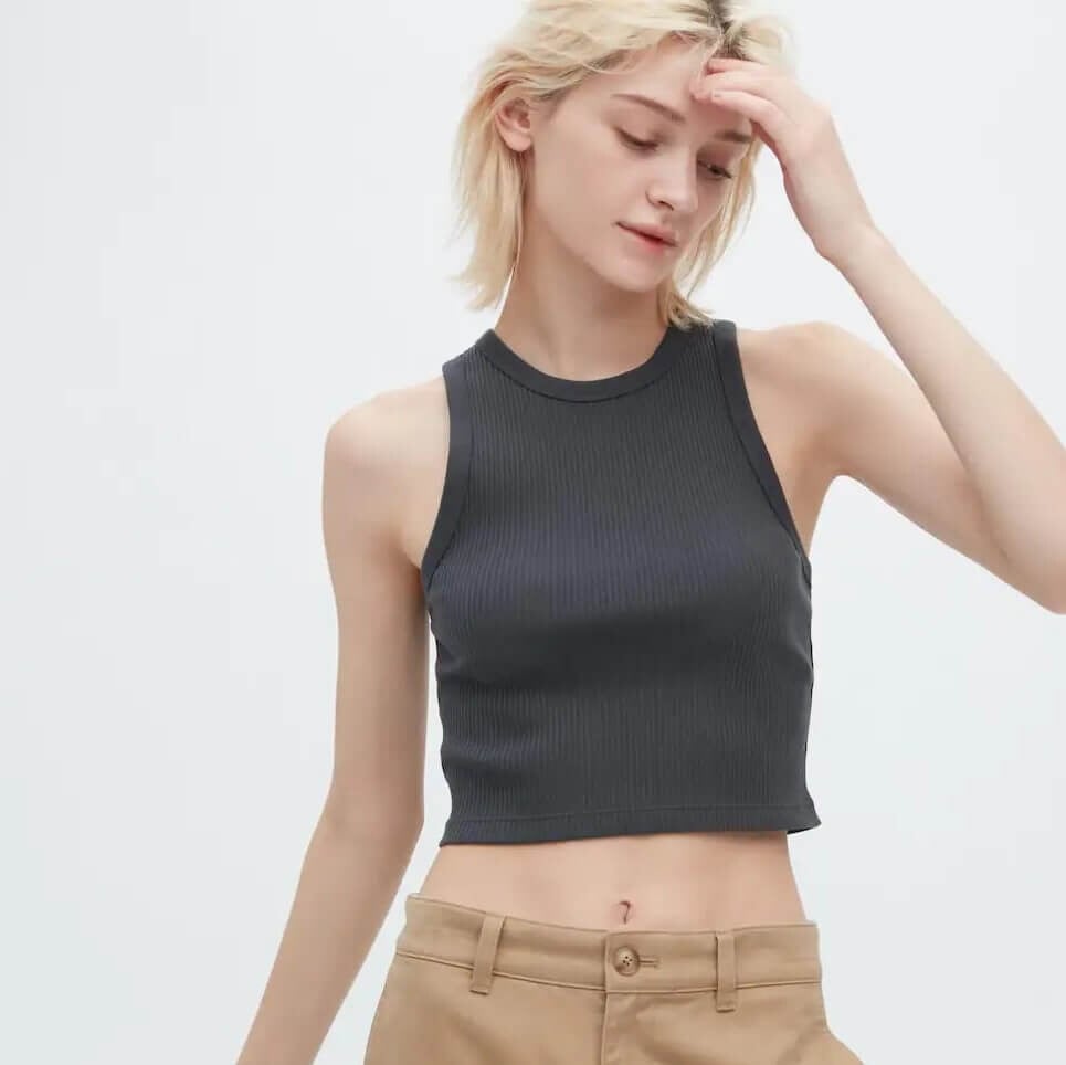 

Топ Uniqlo Ribbed Racer Back Cropped Fit, серый